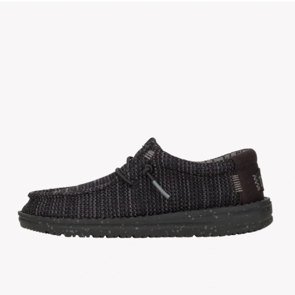 Hey Dude black marble with black speckle sole mesh stretch size Y2